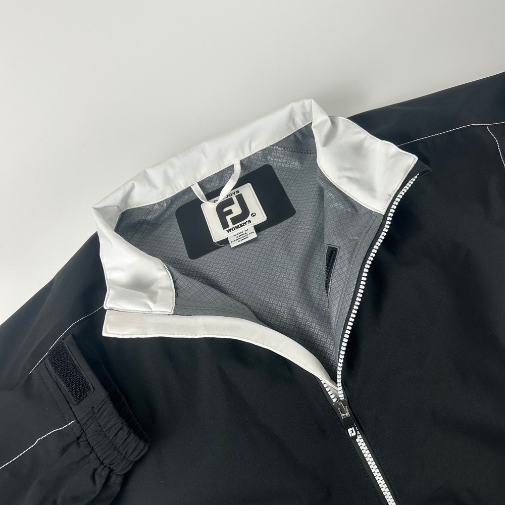 FootJoy DryJoys WMNS L Golf Rain Jacket Black White Full Zip Performance Wind